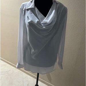 NWT Size M long sleeve, pure white, collared cowl neck blouse